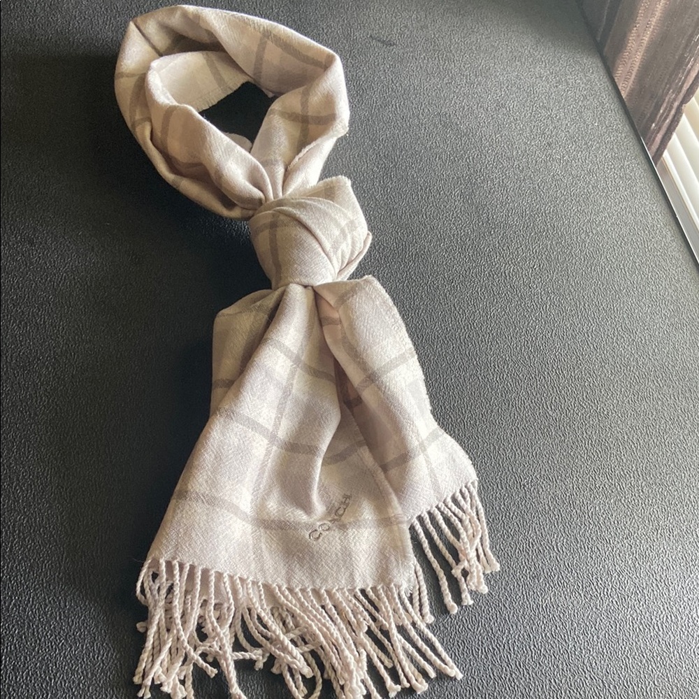 Coach Cream and Gray Plaid Scarf